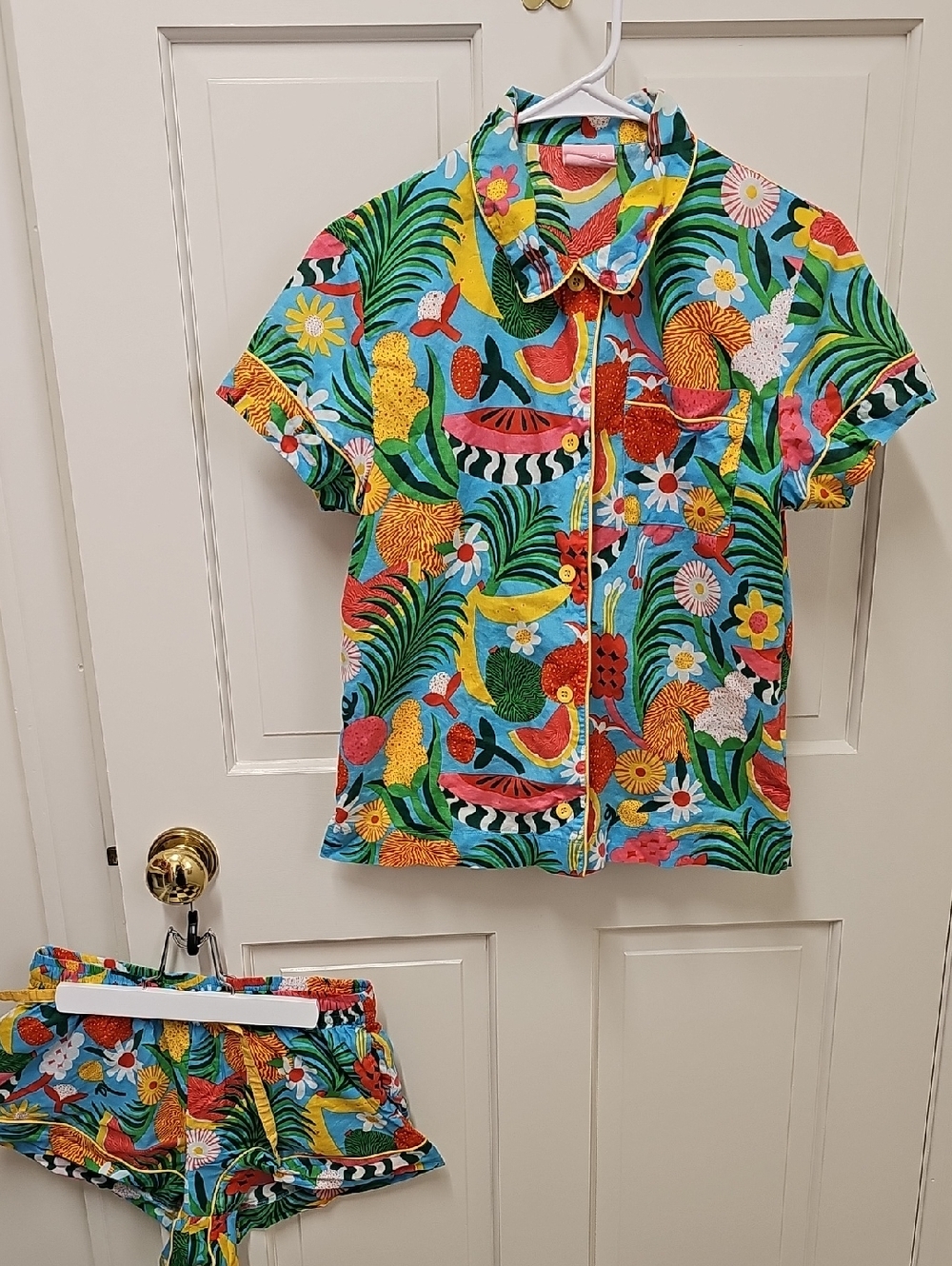 ban.do Colorful Tropical Print Pajama Set Blue, Green & Yellow